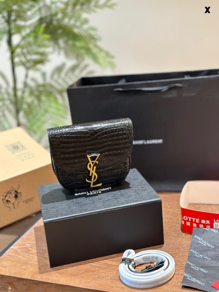 Saint Laurent Kaia Calfskin Gold Buckle Crossbody Shoulder Bag Mini Black Fine Leather, Charming Silhouette - Image 8