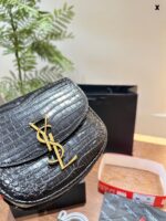 Saint Laurent Kaia Calfskin Gold Buckle Crossbody Shoulder Bag Mini Black Fine Leather, Charming Silhouette - Image 9