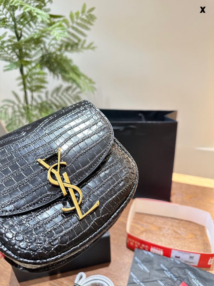Saint Laurent Kaia Calfskin Gold Buckle Crossbody Shoulder Bag Mini Black Fine Leather, Charming Silhouette - Image 9