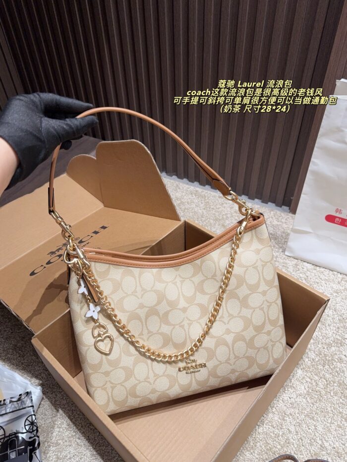 Coach Laurel Vintage Print Brown & Black Crossbody Bag With Chain Pendant - Handheld/Crossbody Commuter Bag - Image 8
