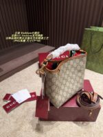 Gucci Emblem Gg-Pattern Coated Fabric Bucket Bag With Leather-Trimmed Webbing Lining - Image 4