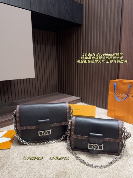 Louis Vuitton Soft Dauphine Epi Black Gold Dauphine Crossbody Bag Black With Gold Hardware Dual Interchangeable Shoulder Straps Structured Silhouette