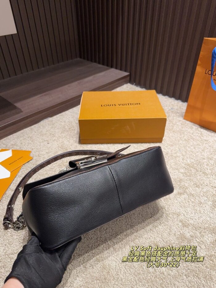 Louis Vuitton Soft Dauphine Epi Black Gold Dauphine Crossbody Bag Black With Gold Hardware Dual Interchangeable Shoulder Straps Structured Silhouette - Image 5