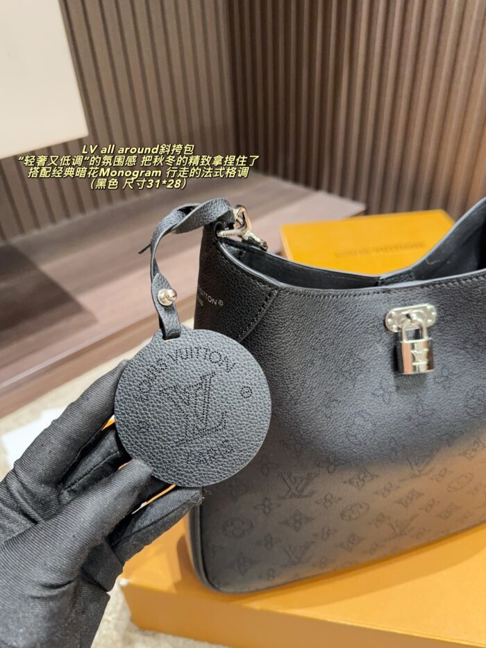 Louis Vuitton All Around Crossbody Bag Monogram Embossed Rounded Silhouette Versatile Generous Capacity Rear Zip - Image 5