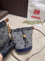 Tory Burch Monogram Distressed Denim Vintage Bucket Bag - Image 15
