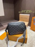 Louis Vuitton Outdoor Messenger Crossbody Bag Camera-Inspired Design Black Calf Leather With Monogram Canvas Versatile For Daily Commutes - Image 3