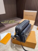 Louis Vuitton Outdoor Messenger Crossbody Bag Camera-Inspired Design Black Calf Leather With Monogram Canvas Versatile For Daily Commutes - Image 4
