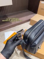 Louis Vuitton Outdoor Messenger Crossbody Bag Camera-Inspired Design Black Calf Leather With Monogram Canvas Versatile For Daily Commutes - Image 5