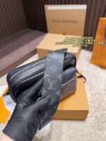 Louis Vuitton Outdoor Messenger Crossbody Bag Camera-Inspired Design Black Calf Leather With Monogram Canvas Versatile For Daily Commutes - Image 7