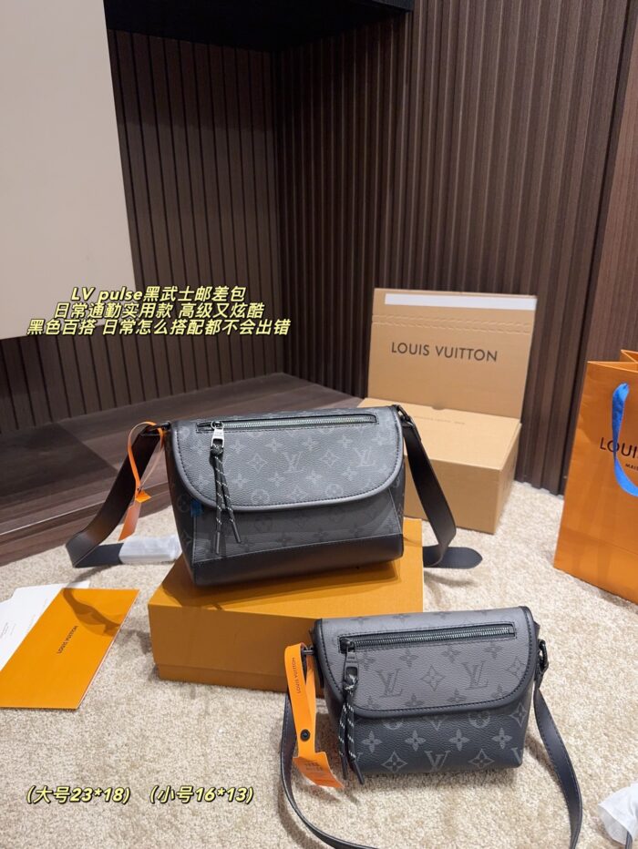 Louis Vuitton Pulse Black Knight Messenger Bag Magnetic Closure Commuter-Friendly Adjustable Shoulder Strap - Image 1