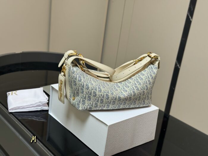 Dior Underarm Lunchbox Bag Light Blue & Beige Patchwork Versatile Elegance Clear Hardware, Clean Lining - Image 5