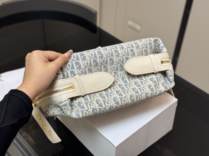 Dior Underarm Lunchbox Bag Light Blue & Beige Patchwork Versatile Elegance Clear Hardware, Clean Lining - Image 8