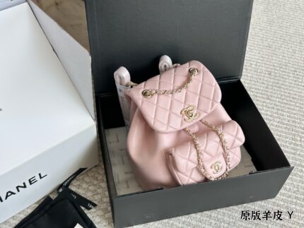 Chanel Duma Series Lambskin Light Gold Metal Backpack (Convertible To Shoulder Bag Or Handbag)