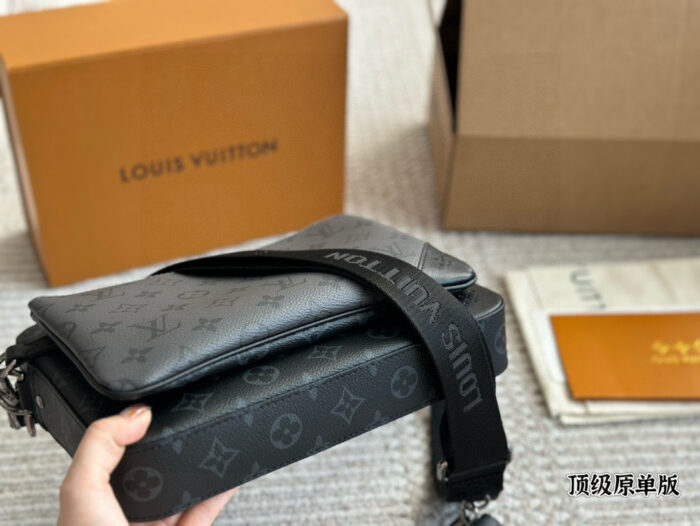Louis Vuitton Men'S Trio Messenger Bag - Black Monogram Reverse-Colour Patchwork, Detachable Modular Design, Generous Capacity, Structured Silhouette, Leather Triangular Patchwork - Image 6