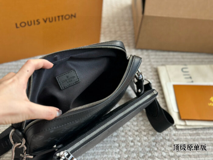 Louis Vuitton Men'S Trio Messenger Bag - Black Monogram Reverse-Colour Patchwork, Detachable Modular Design, Generous Capacity, Structured Silhouette, Leather Triangular Patchwork - Image 9