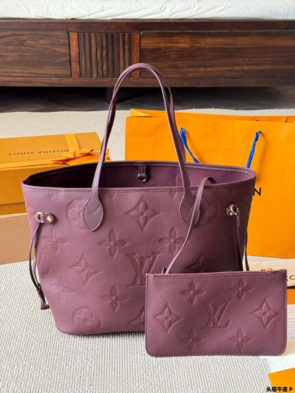 Louis Vuitton Neverfull Medium Full Grain Leather Classic Tote Bag