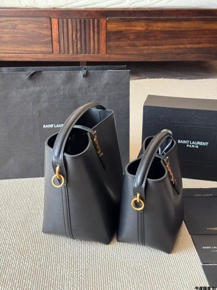 Yves Saint Laurent New Bucket Bag Glossy Calfskin Leather Multiple Carrying Options Metal Feet Classic Silhouette - Image 4