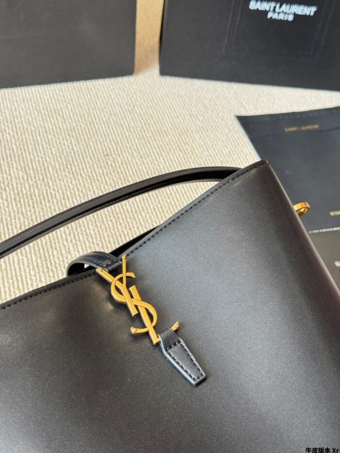 Yves Saint Laurent New Bucket Bag Glossy Calfskin Leather Multiple Carrying Options Metal Feet Classic Silhouette - Image 5