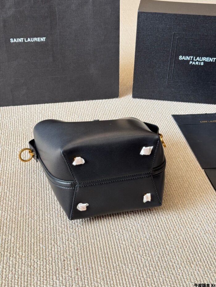 Yves Saint Laurent New Bucket Bag Glossy Calfskin Leather Multiple Carrying Options Metal Feet Classic Silhouette - Image 8