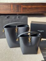 Yves Saint Laurent New Bucket Bag Glossy Calfskin Leather Multiple Carrying Options Metal Feet Classic Silhouette - Image 11