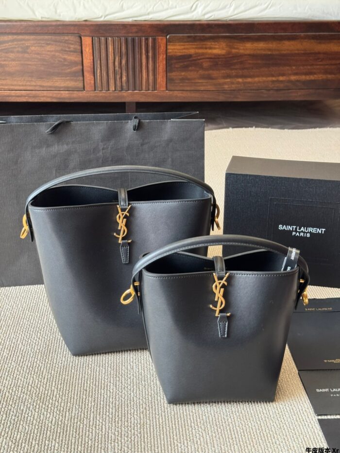Yves Saint Laurent New Bucket Bag Glossy Calfskin Leather Multiple Carrying Options Metal Feet Classic Silhouette - Image 11