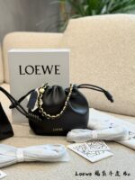 Loewe Flamenco Purse Cloud Bag Lucky Bag Soft Napa Calf Leather Pleated Rope Knot Design Detachable Shoulder Strap Chain With Magnetic Clasp Closure - Image 5