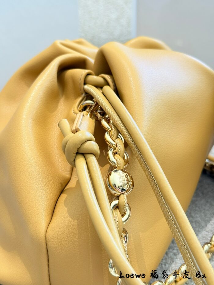 Loewe Flamenco Purse Cloud-Shaped Pouch Bag Napa Calf Leather Crumpled Rope Knot Detachable Shoulder Strap Chain - Image 6