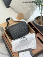Coach Charter Men'S Classic Camera Bag Crafted Leather And Signature Canvas Dual Zipped Compartments Adjustable Shoulder Strap