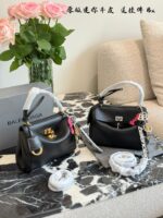 Balenciaga Rodeo Mini Leather Bag With Detachable Charm, Lock Clasp Design, Handheld Or Crossbody