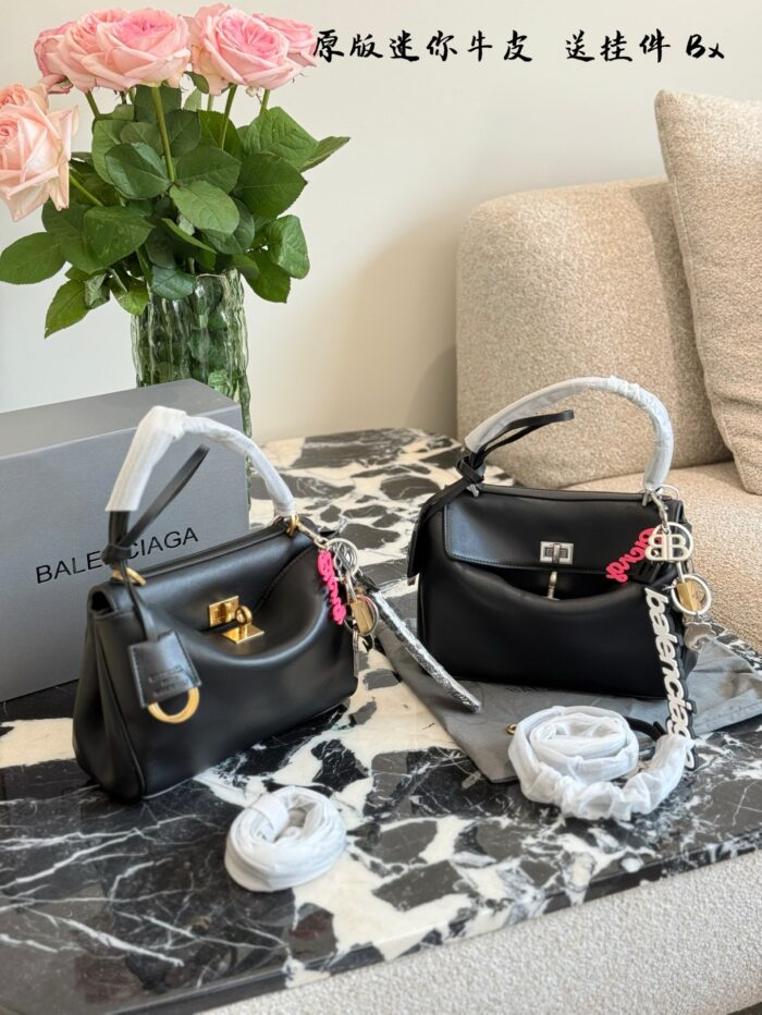 Balenciaga Rodeo Mini Leather Bag With Detachable Charm, Lock Clasp Design, Handheld Or Crossbody - Image 1