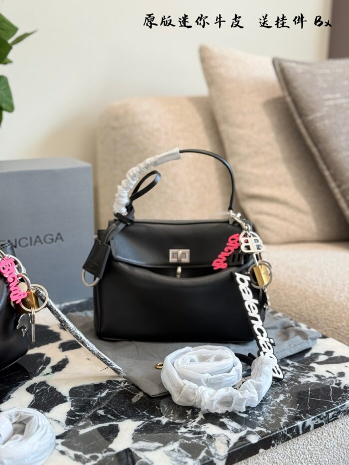 Balenciaga Rodeo Mini Leather Bag With Detachable Charm, Lock Clasp Design, Handheld Or Crossbody - Image 2