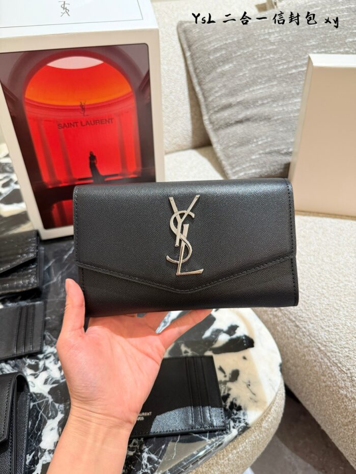 Ysl Uptown Mini Envelope Bag Metal Logo Detachable Chain Strap With Card Holder Italian Calfskin - Image 2
