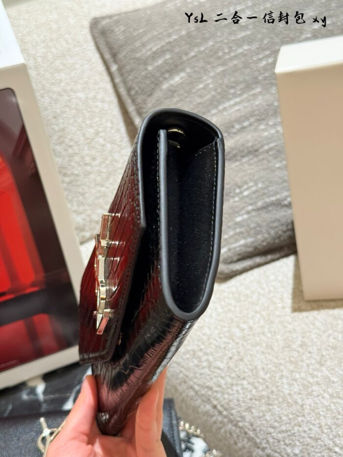 Ysl Uptown Mini Envelope Bag Metal Logo Detachable Chain Strap With Card Holder Italian Calfskin - Image 6