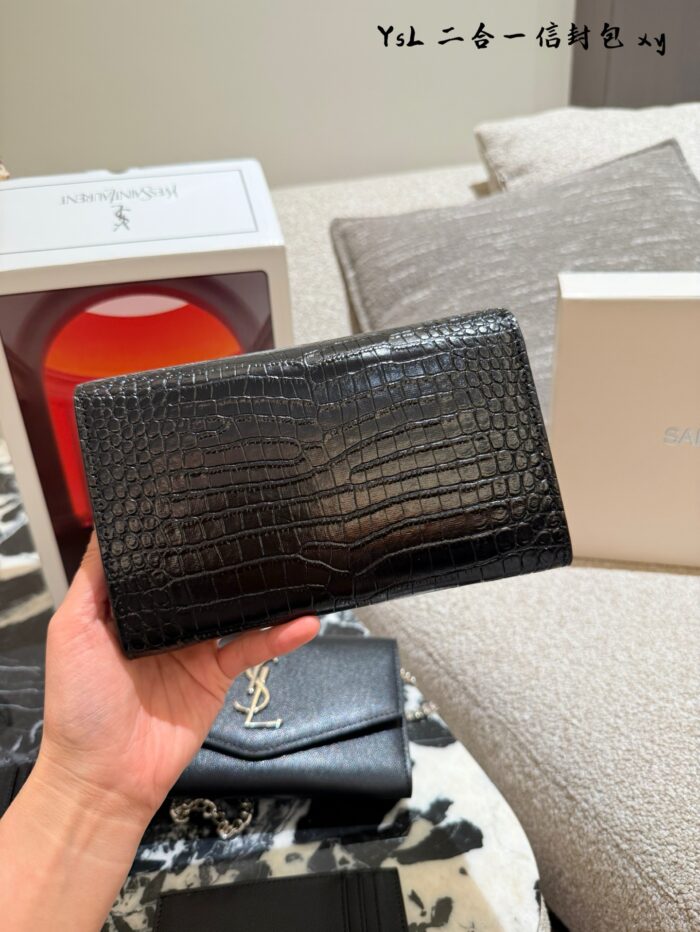 Ysl Uptown Mini Envelope Bag Metal Logo Detachable Chain Strap With Card Holder Italian Calfskin - Image 8
