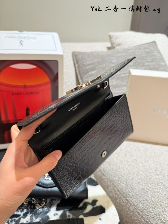 Ysl Uptown Mini Envelope Bag Metal Logo Detachable Chain Strap With Card Holder Italian Calfskin - Image 9
