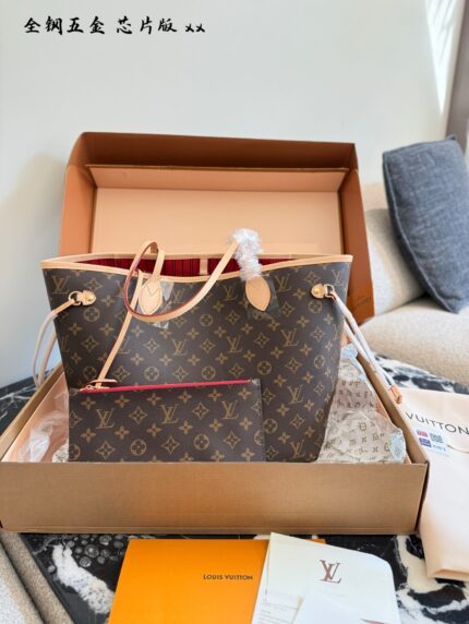 Louis Vuitton Neverfull Medium Tote Bag Classic Monogram Multicolore Double Box With Silk Scarf