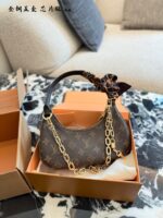 Louis Vuitton Catchy Small Monogram Canvas Leather Trim Chain Handbag