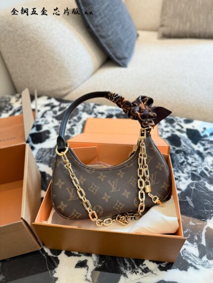 Louis Vuitton Catchy Small Monogram Canvas Leather Trim Chain Handbag