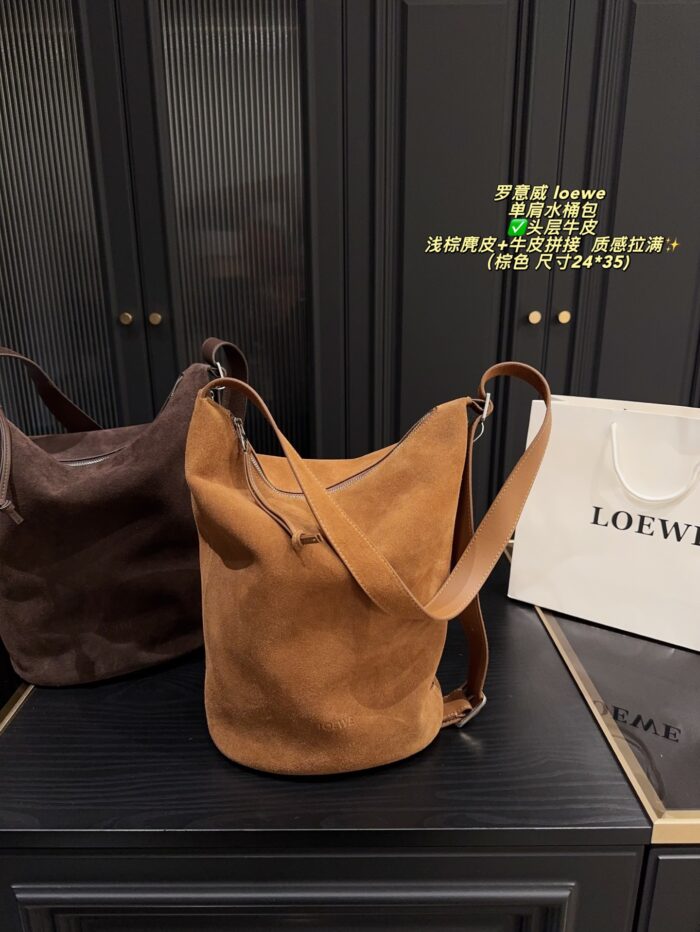 Loewe Suede And Leather Bucket Bag  Generous Capacity - Image 3