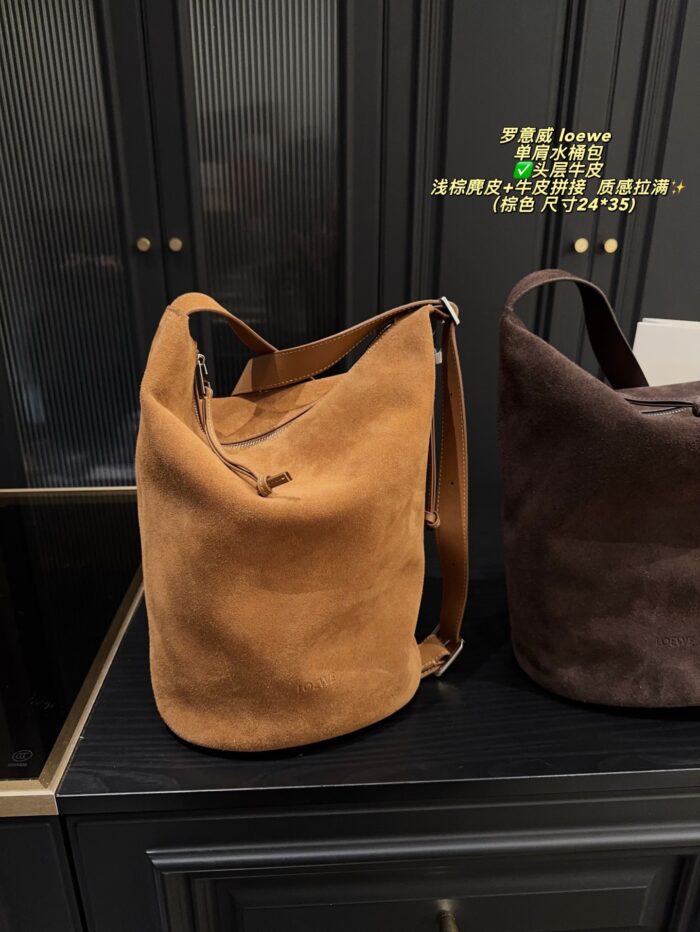 Loewe Suede And Leather Bucket Bag  Generous Capacity - Image 11