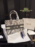 Dior Embroidered Tote Bag With Embossed 3D Embroidery, Lining, And Printed Shoulder Handle