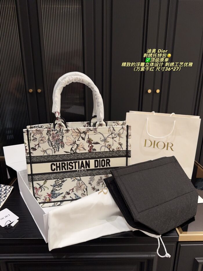 Dior Embroidered Tote Bag With Embossed 3D Embroidery, Lining, And Printed Shoulder Handle - Image 10