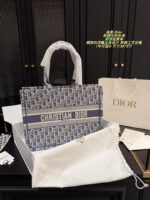 Dior Embroidered Tote Bag With Embossed Design, Printed Shoulder Handbag With Inner Liner - Image 2
