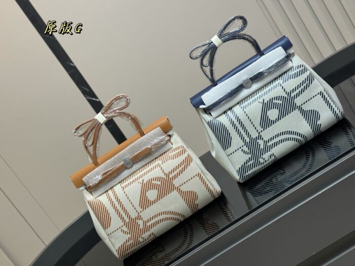Hermès Autumn/Winter Limited Edition Herbag Madeleine-Inspired Biscuit-Coloured Abstract Pattern Canvas Commuter Bag - Image 1