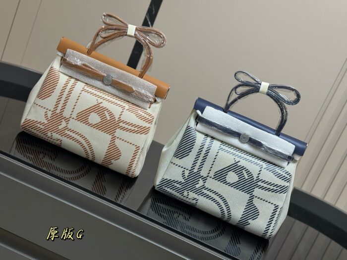 Hermès Autumn/Winter Limited Edition Herbag Madeleine-Inspired Biscuit-Coloured Abstract Pattern Canvas Commuter Bag - Image 2