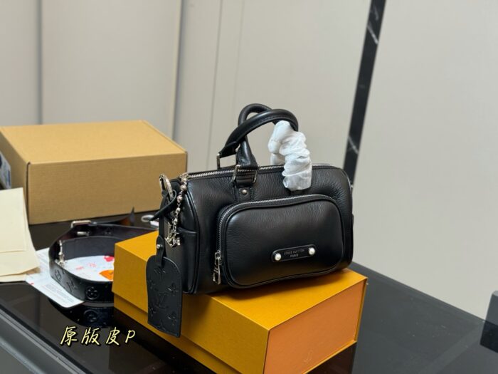Louis Vuitton Keepall Cargo Bandoulière 25 Handbag Glossy Calfskin Leather Parisian Appliqué Beaded Rivets - Image 1