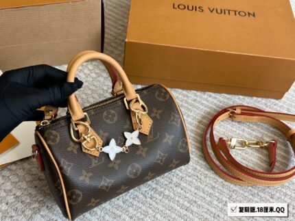 Louis Vuitton Ss2022 Speedy Nano Vintage Monogram, Yellow Leather, Detachable Adjustable Shoulder Strap, Replica Edition (With Box)