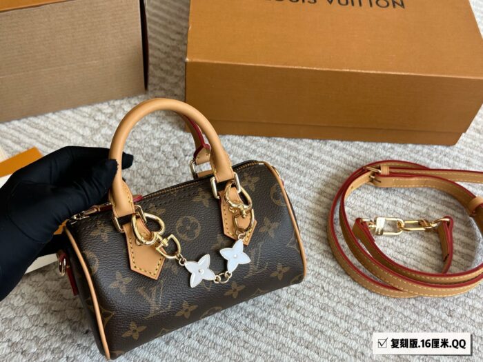 Louis Vuitton Ss2022 Speedy Nano Vintage Monogram, Yellow Leather, Detachable Adjustable Shoulder Strap, Replica Edition (With Box) - Image 2