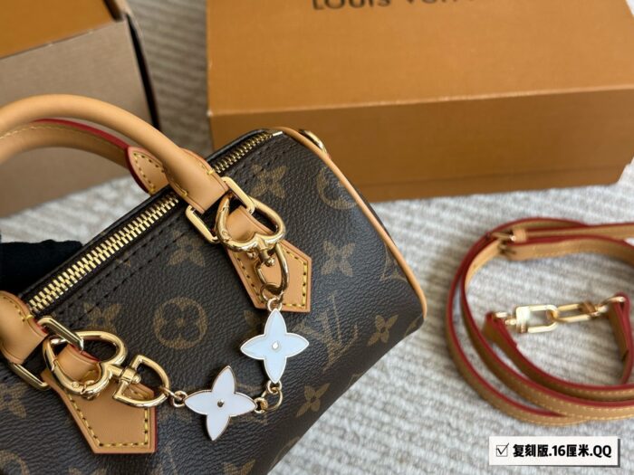 Louis Vuitton Ss2022 Speedy Nano Vintage Monogram, Yellow Leather, Detachable Adjustable Shoulder Strap, Replica Edition (With Box) - Image 3