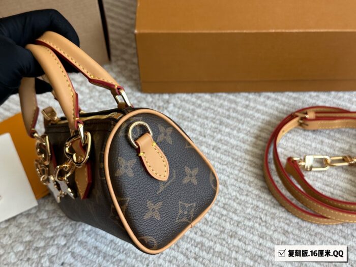 Louis Vuitton Ss2022 Speedy Nano Vintage Monogram, Yellow Leather, Detachable Adjustable Shoulder Strap, Replica Edition (With Box) - Image 4
